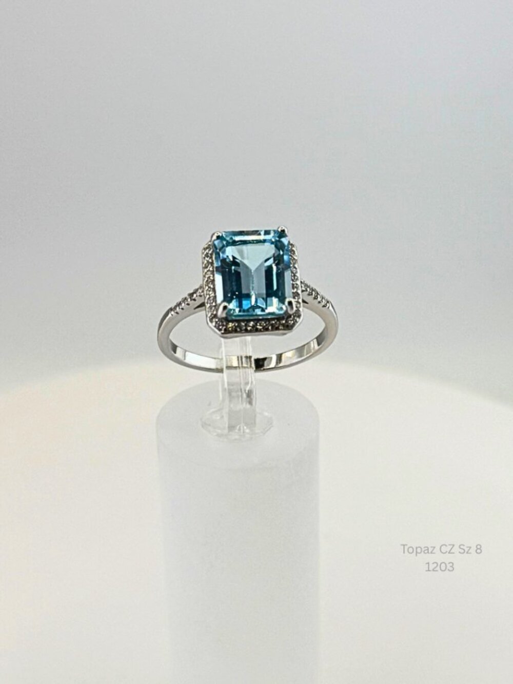 Handmade Jewelry Blue Topaz Halo Ring 925 Silver Size 8